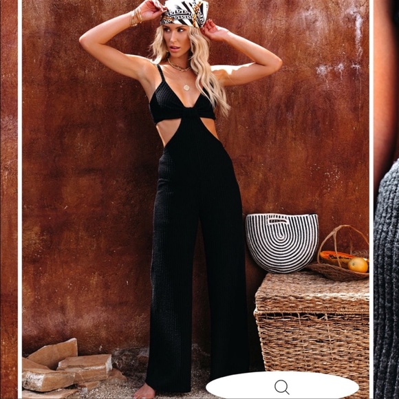 Vici NO PROMISES RIBBED KNIT CUTOUT JUMPSUIT - Picture 1 of 12